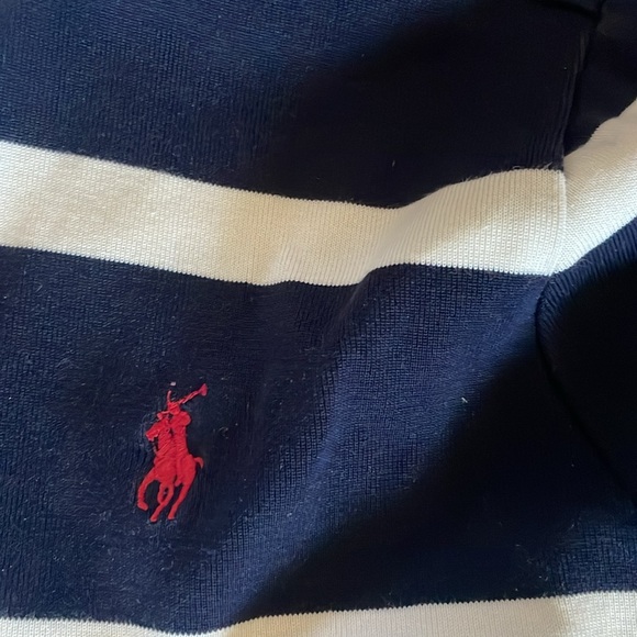 Ralph Lauren Cotton Rugby Dress 3/4 Sleeve Navy Stripe - Picture 5 of 6